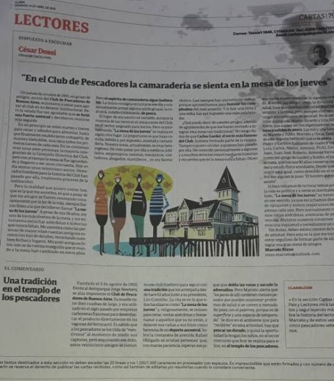 Clarín: La historia de &quot;La mesa de los jueves&quot; del Club de Pescadores