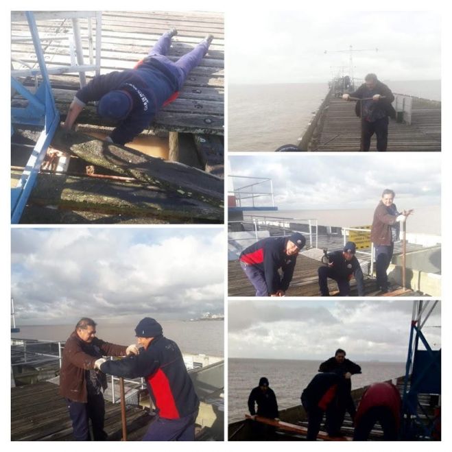 Recambio de durmientes en el muelle de la Sede Central