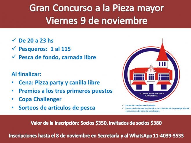 El viernes 9 de noviembre realizaremos una nueva edición del Concurso a la Pieza Mayor