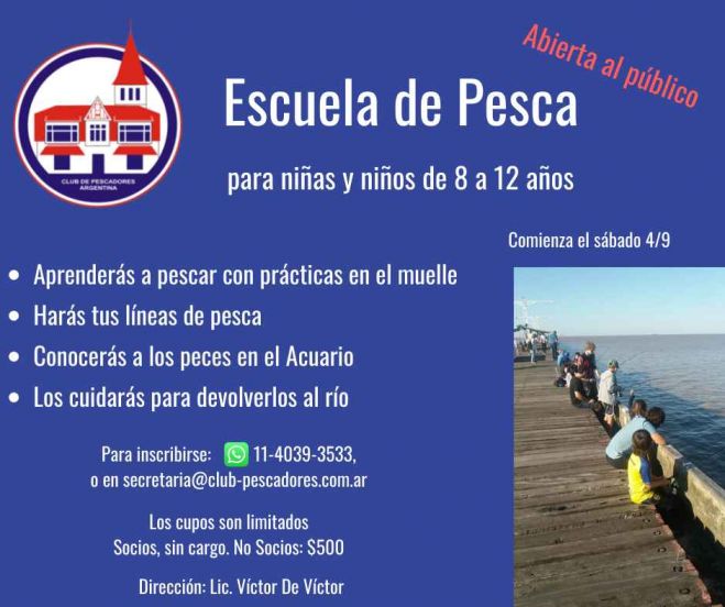 El 4 de setiembre comienza un nuevo ciclo de la Escuela de Pesca para Niños