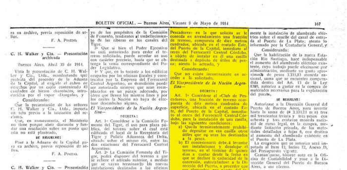 Historia del Club: 8 de mayo de 1914. Concesión de un terreno de 10 m2.