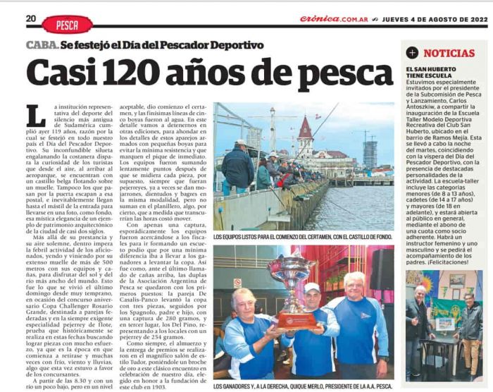 Nota de Crónica Pesca por el día del pescador deportivo, el Aniversario 119° del Club de Pescadores, y nuestro Concurso Aniversario