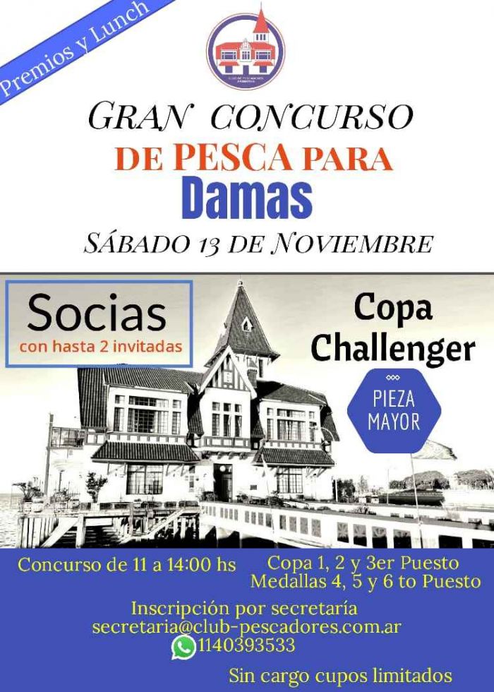 La Sub Comisión de Damas presenta un Gran Concurso de Pesca para Damas el sábado 13 de noviembre