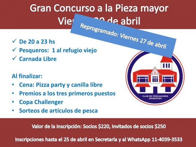 El viernes 20 de abril realizaremos una nueva edición del Concurso a la Pieza Mayor