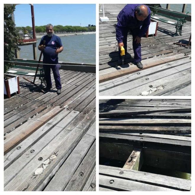 Recambio de tablones en el ingreso al muelle