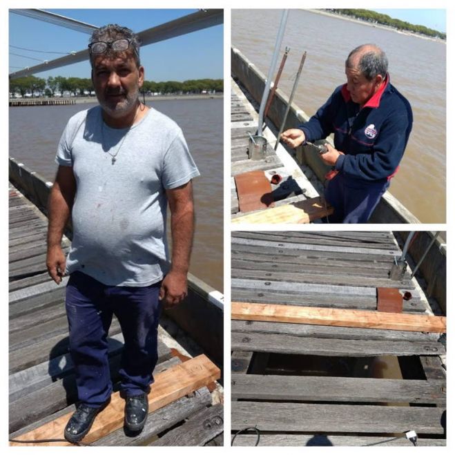 Recambio de durmientes en el muelle de la Sede Central