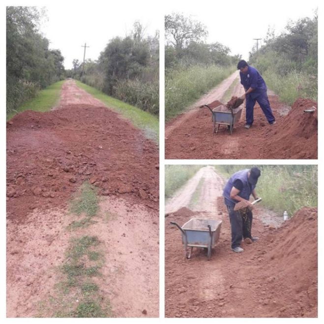 Trabajos de bacheo con tosca en el camino de acceso a la Sede Guazú